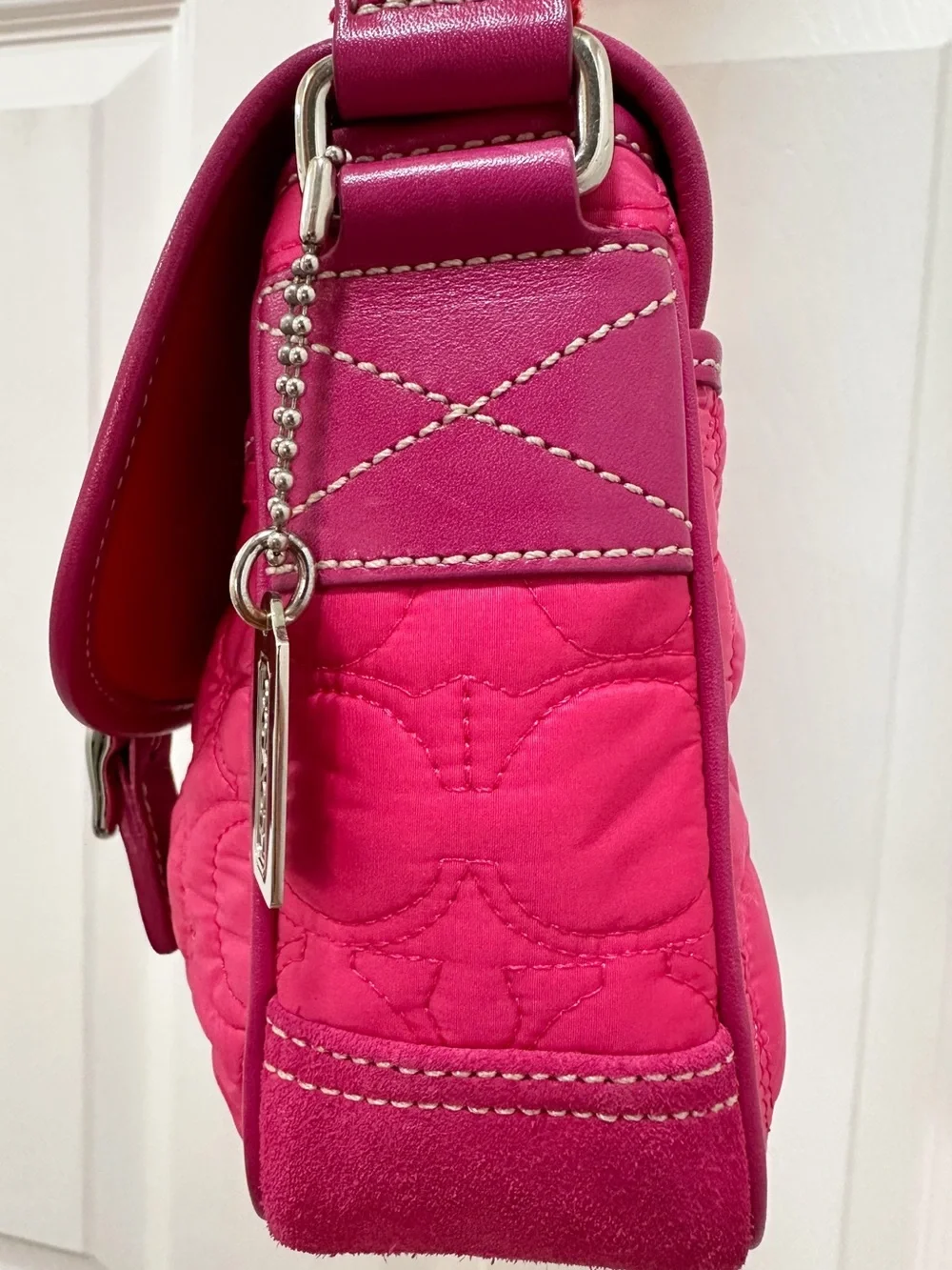 Coach Quilted Signature Nylon Field Bag Pink Crossbody Vintage Y2K